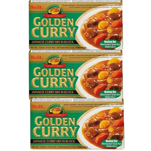 3x220g S&B GOLDEN CURRY GREEN - Japanese Curry Mix - vegetarian no meat contained - Geschmack: Medium
