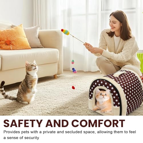 37 * 32 * 30cm Hundehütte Indoor, Hundehöhle Kleine, Katzen Höhlenbett mit Plüsch Katzenkissen, 2 in 1 waschbares Hundebett, Faltbares Haustierhaus für Kätzchen, Welpe, Kaninchen und Meerschweinchen