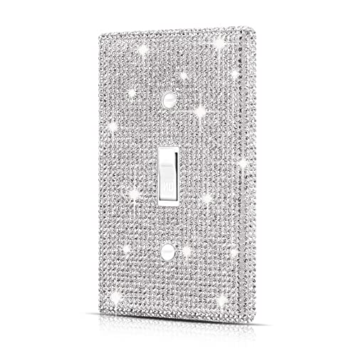 Dengduoduo Wall Plates Light Switch Cover Decorative Outlet Covers Shiny Silver Rhinestones Bling Wall Plate Cover Wall Plate Single Gang Toggle for Kitchen Bedroom Living Room Home Decor