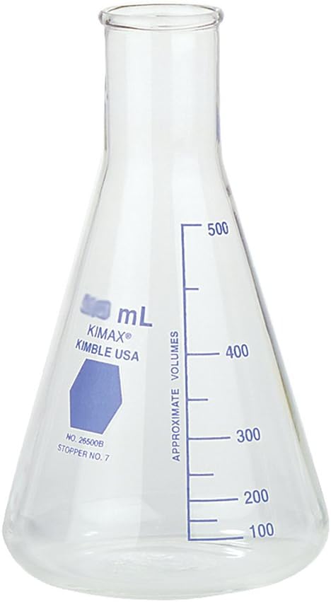 Kimax Glass Narrow Mouth Erlenmeyer Flasks with Bright Blue Color Graduations Scale, 50ml Capacity (Case of 12)
