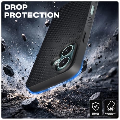 Image of Pikkme Back Cover for iPhone 16 | Honeycomb Cooling Design | Silicone Heat Dissipation | Mag-Safe Compatible | Shockproof Camera Protection Bumper Case (Black)