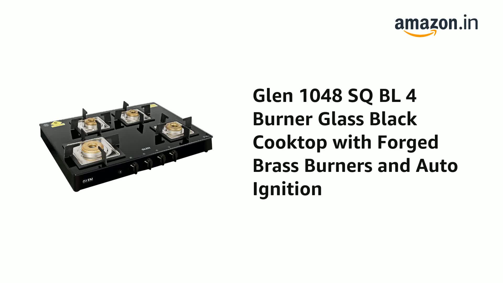 Glen 4 Burner Glass Gas Stove with High Flame Brass Burners