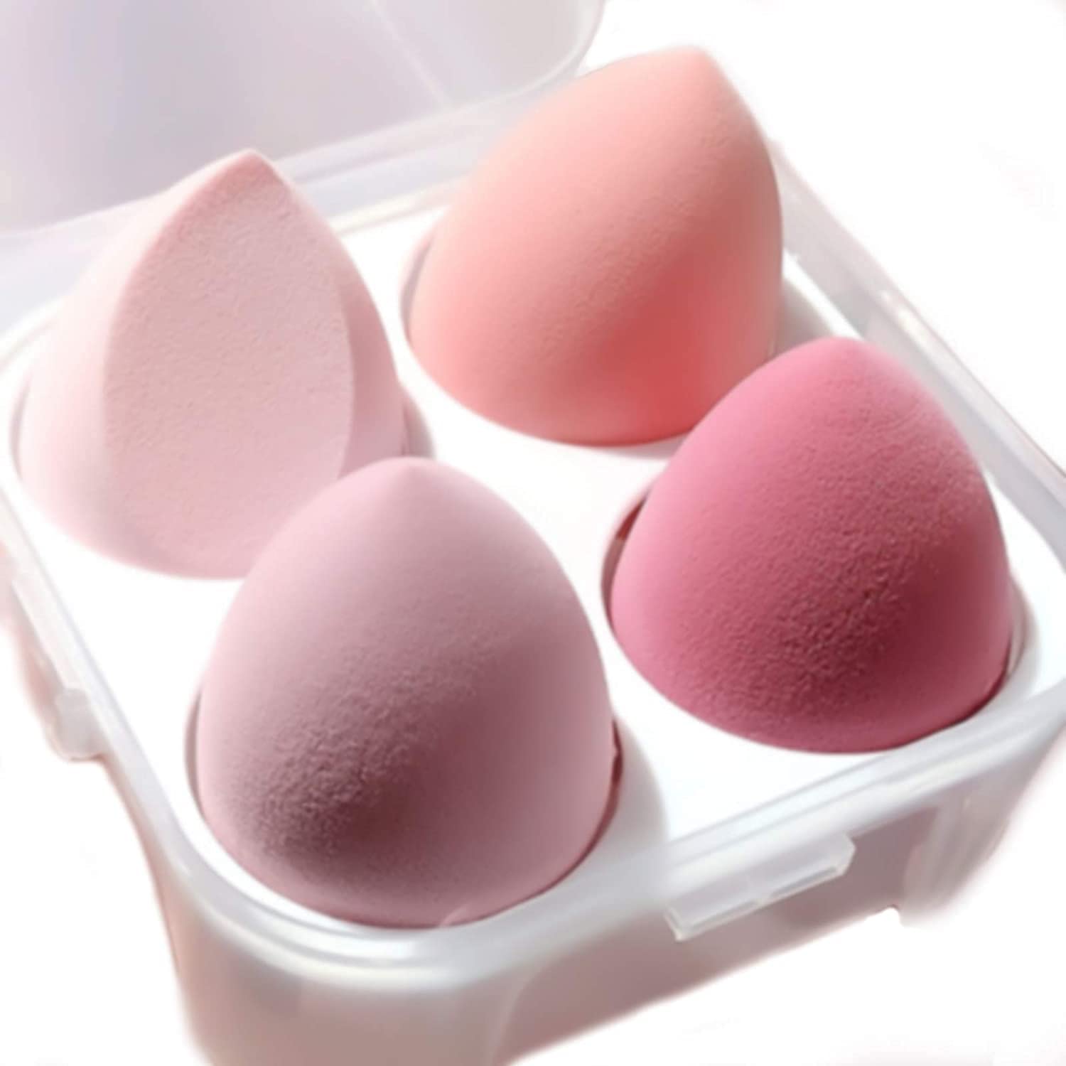 Makeup Sponge Set Blender Beauty Foundation Blending Sponge, Flawless for Liquid, Cream, and Powder, Multi-colored Makeup Sponges,Dry And Wet Use 3D Beauty Egg for Make Up. 4 Pcs (Pink)