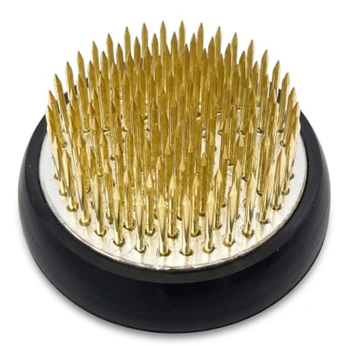 Rana floral redonda, aguja de latón Kenzan, arreglista floral japonesa con base de goma antideslizante, serie de soportes de metal pesado para diseño floral y manualidades de jarrones (dorado