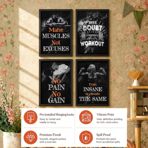 Image of PAINTINGMANTRA Health Fitness & Motivational Wall Frames for Gym, Motivational Quotes Framed Wall Art Posters for Living Room, Home, Set of 4, 9x13 Inch