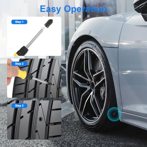 Image of Linkstyle 100PCS Tire Repair Kit, Screw-in Tire Plug Set with 3 Sizes Rubber Plugs, Flat Tire Puncture Repair Screws for Car Truck Motorcycle SUV Roadside Emergency Fix with Screwdriver & Storage Case
