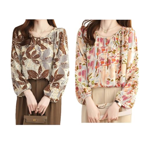 Image of TOPLOT Women's Shirt Top | Elegant Floral and Artistic Prints for a Stylish Look | Long Puffed Sleeves for a Trendy Touch | Stylish Available in Pack of 2 (5233)