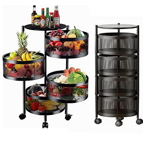 Floordirekt Küchenwagen Rund Mit 4 Ebenen - Rollwagen Für Küche, Bad & Wohnzimmer