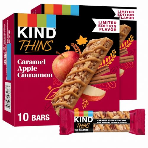 KIND Thins Snack Bars, Caramel Apple Cinnamon, Gluten Free, Low Calorie, Healthy Snacks, 5g Sugar, 10 Count (Pack of 2) - image 1