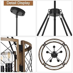 5-Light Farmhouse Chandelier Brown Rustic Chandelier for Dining Room Wood Texture Adjustable Pendant Light,Drum Chandelier for Kitchen Island Entryway Bedroom Hallway,18.9'',E26. 5 Light Farmhouse Chandelier Brown Rustic Chandelier for Dining Room Wood Texture Adjustable Pendant LightDrum Chandelier for Kitchen Island Entryway Bedroom Hallway189E26