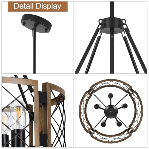 5-Light-Farmhouse-Chandelier-Brown-Rustic-Chandelier-for-Dining-Room-Wood-Texture-Adjustable-Pendant-LightDrum-Chandelier-for-Kitchen-Island-Entryway-Bedroom-Hallway189E26 5 Light Farmhouse Chandelier Brown Rustic Chandelier for Dining Room Wood Texture Adjustable Pendant LightDrum Chandelier for Kitchen Island Entryway Bedroom Hallway189E26