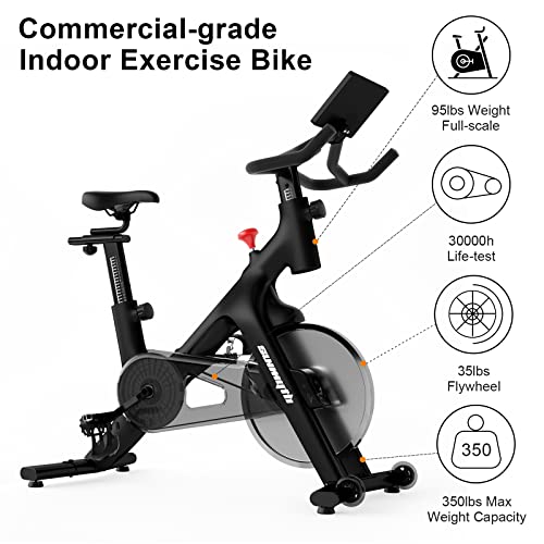 Stationary Bikes for Home Exercise Bikes, 350lbs Max Weight, SUNMYTH 35Lbs Flywheel Spin Bikes for Home Indoor Gym Bike with Adjustable Resistance and Pad Holder (Commercial-grade)