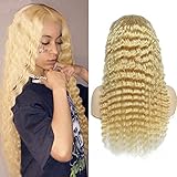 613 Frontal Wigs Deep Wave Transparent Lace Blonde Lace Front Wig Human Hair Indian Remy Hair 9a Grade 13x4 With Baby Hair Free Part Bleach Knot Pre Plucked High Density 22 inch