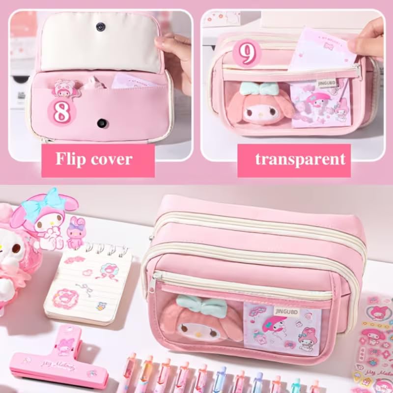 Image of Panda Pencil Case,Cute Design Large Capacity with Transparent Window, Includes Panda Doll and Stickers (Purple)