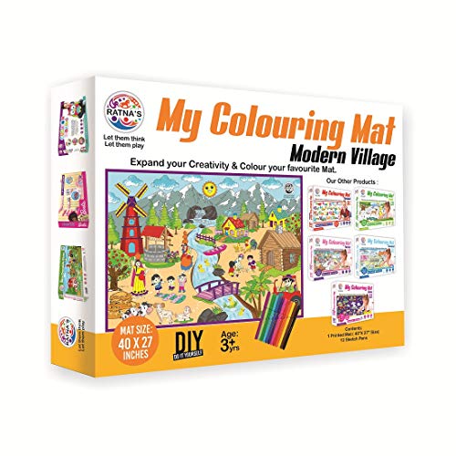 Image of Ratna's My Coloring Mat Modern Village Printed Mat of Size 40 x 27 Inches, Washable & Reusable Colouring Kit for Kids 3+ Years