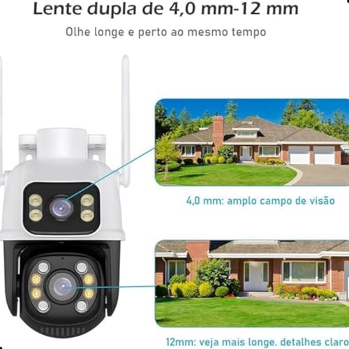 Câmera de Segurança Exterior A28b IP66 com Visão Noturna e Detecção de Movimento, Dupla Lente