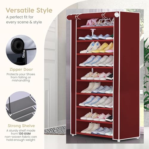 Image of YouCopia Shoe Rack for Home Non Woven Fabric - DIY Multipurpose Shoe Rack Organizer, 6-Layer Shoe Rack for Home -Shelf with Dustproof Door Entryway for Heels /Slippers /Boots (Maroon, 6-Layer)