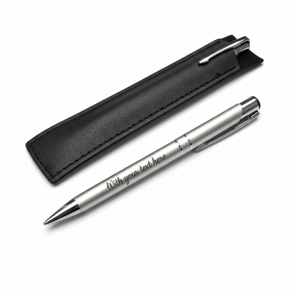 Personalised Engraved Aluminium Black Ink Retractable Silver Ballpoint Pen | Custom Present For Birthday, Christmas, Anniversary, Women, Or Office Use (1)