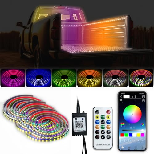 AUBEU 3PCS 60 Inch Truck Bed Light Ambient Strip with APP and Remote Dual Control Multi Symphony Color DIY Music synchronous for Cargo Pickup Truck SUV RV Boat 730day Warranty ﻿