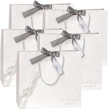 Amazon Erostimo ラッピング 袋 紙袋 手提げ ギフトバッグ ギフト包装 5枚セット 大きいサイズ シンプル プレゼントラッピング包装 ギフト用手提げ おしゃれ バレンタイン 母の日 父の日 クリスマス プレゼント ホワイト グレー ギフトバッグ 袋 文房具