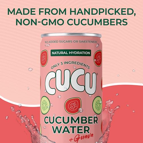 Image of CUCU Pressed Cucumber + Guava Water - Real Juice from Fresh Cucumbers and Guava with Vitamin C, Electrolytes & Antioxidants - No Sugar Added, Non-GMO - 11 fl oz Cans, 12 Pack