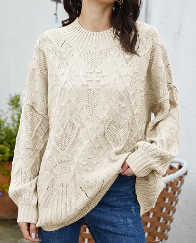 UNCLECAT Women's Oversized Sweaters 2025 Cable Knit Fall Sweater Mock Neck Long Sleeve Knit Pullover Tops2