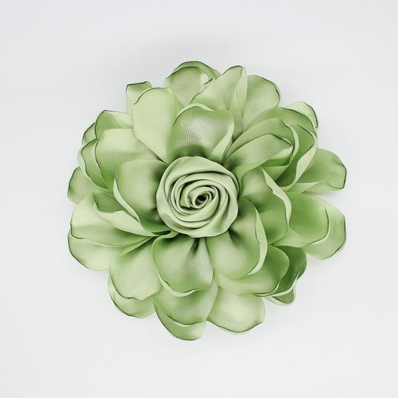 Image of Extra Large Satin Fabric Flower Brooch for Women Elegant Rose Camellia Floral Brooch Pin Handmade Big Satin Fabric Flower Statement Brooch Pin Vintage Clothing Hat Bag Accessories Christmas Wedding Bridal Birthday Jewelry