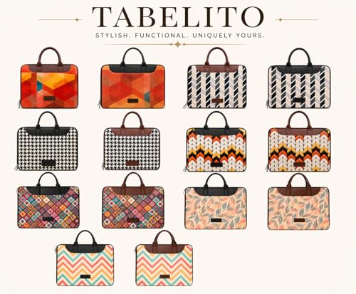 Image of Tabelito Designer Printed Laptop Sleeve for Women (13-15.6 Inch) | Jute & Vegan Leather Office Handbag | Lightweight Stylish Work Bag with Handle