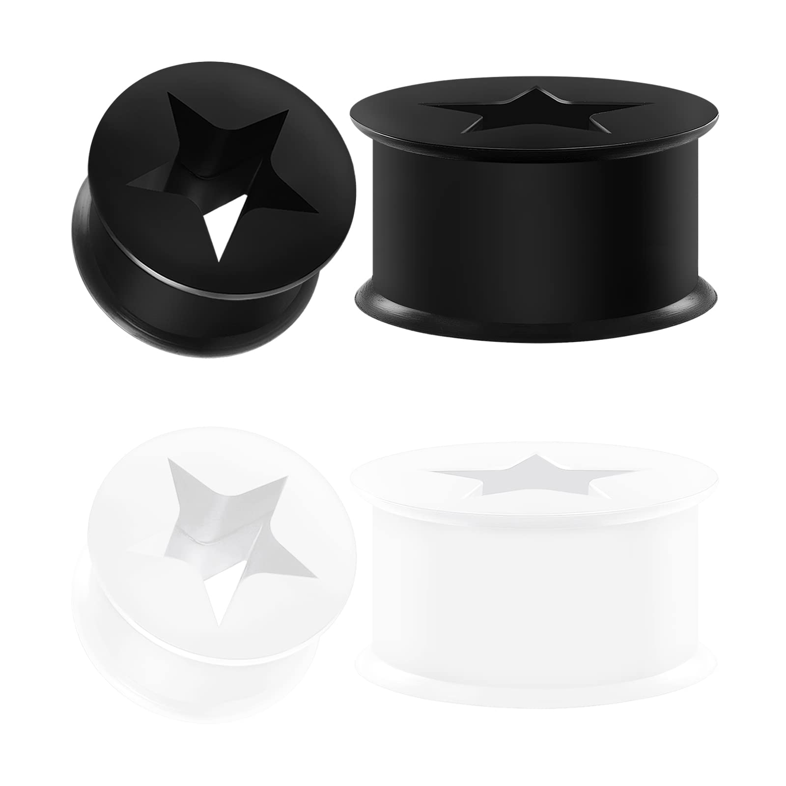 BIG GAUGESBIG GAUGES 2 Pairs Silicone Black White Star Double Flared Saddle Piercing Jewelry Ear Stretcher Plugs Flesh Tunnel Earring Lobe