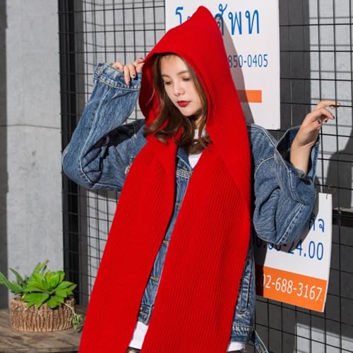 Women Ribbed Knit Wool Hooded Poncho with Hat Warm Scarf Beanies Long Solid Pashmina Earflap Shawl Wrap Head Neck Warmer4