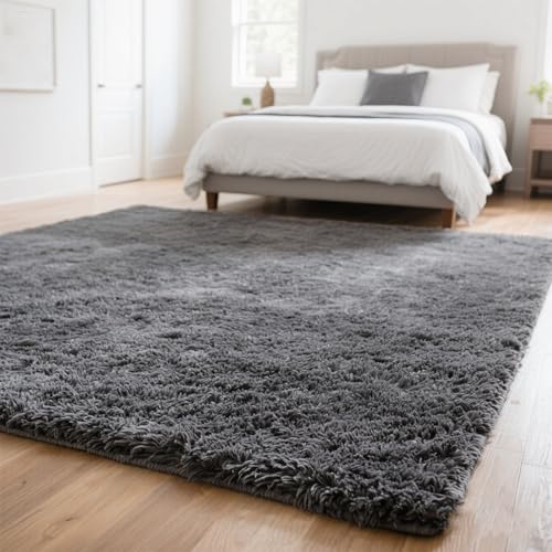Grey Area Rugs for Bedroom Living Room, 6x9 Soft Fluffy Fuzzy Shag Plush Furry Carpet, Large Indoor Floor Mat for Kids Nursery Home Dorm Office Decor Aesthetic