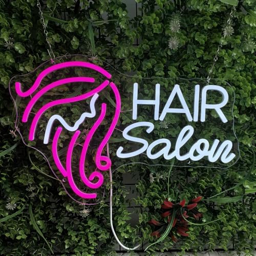 Image of Hair Salon Neon Sign for Wall Decor, LED Neon Signs Lights, Pink Salon Hair Tech Decor Neon Signs for Barber Shop, Beauty Salon Studio Beauty Room Business Sign