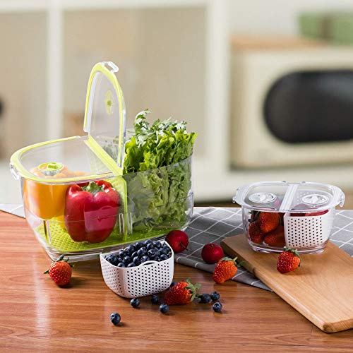 LUXEAR Vegetable Fruit Produce Storage Containers, Partitioned Produce Saver Fridge Storage Container, Fresh Lettuce Keeper, Used in Storing Fruits Veggie Salad - BPA-free - 2Piece - Thumbnail 6
