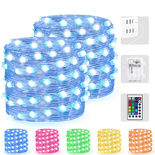 16 Colors Fairy Lights, 2Packs String Lights 16.4Ft 50 LEDs with Remote, Battery & USB Powered DIY Twinkle Lights with Timer, Christmas Lighting for Bedroom Parties Patio