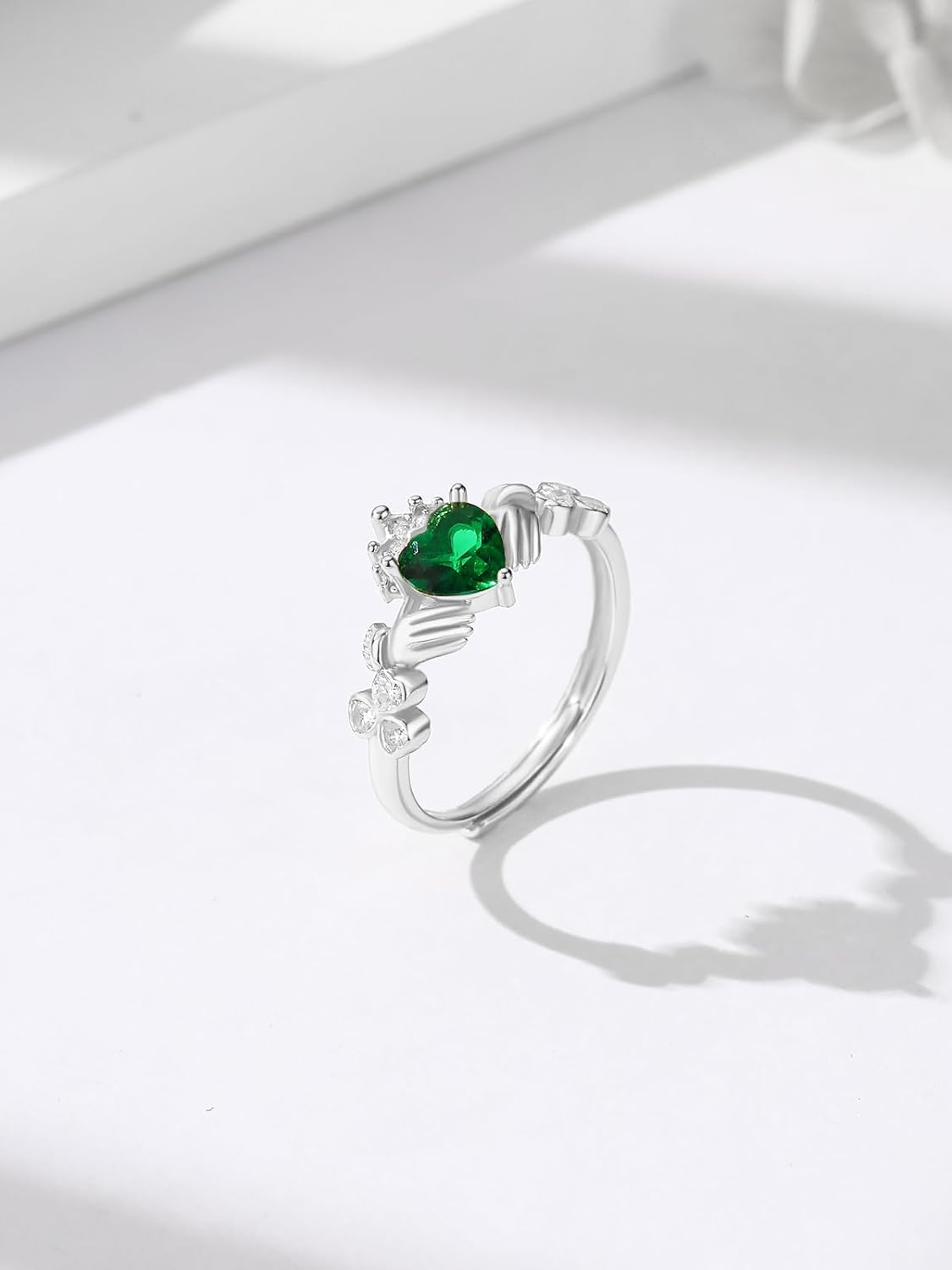 Dreamboat Sterling Silver Claddagh Rings for Women Irish Rings Clover Shamrock Green Heart Irish Gift Made In Ireland Luck Scottish Jewelry