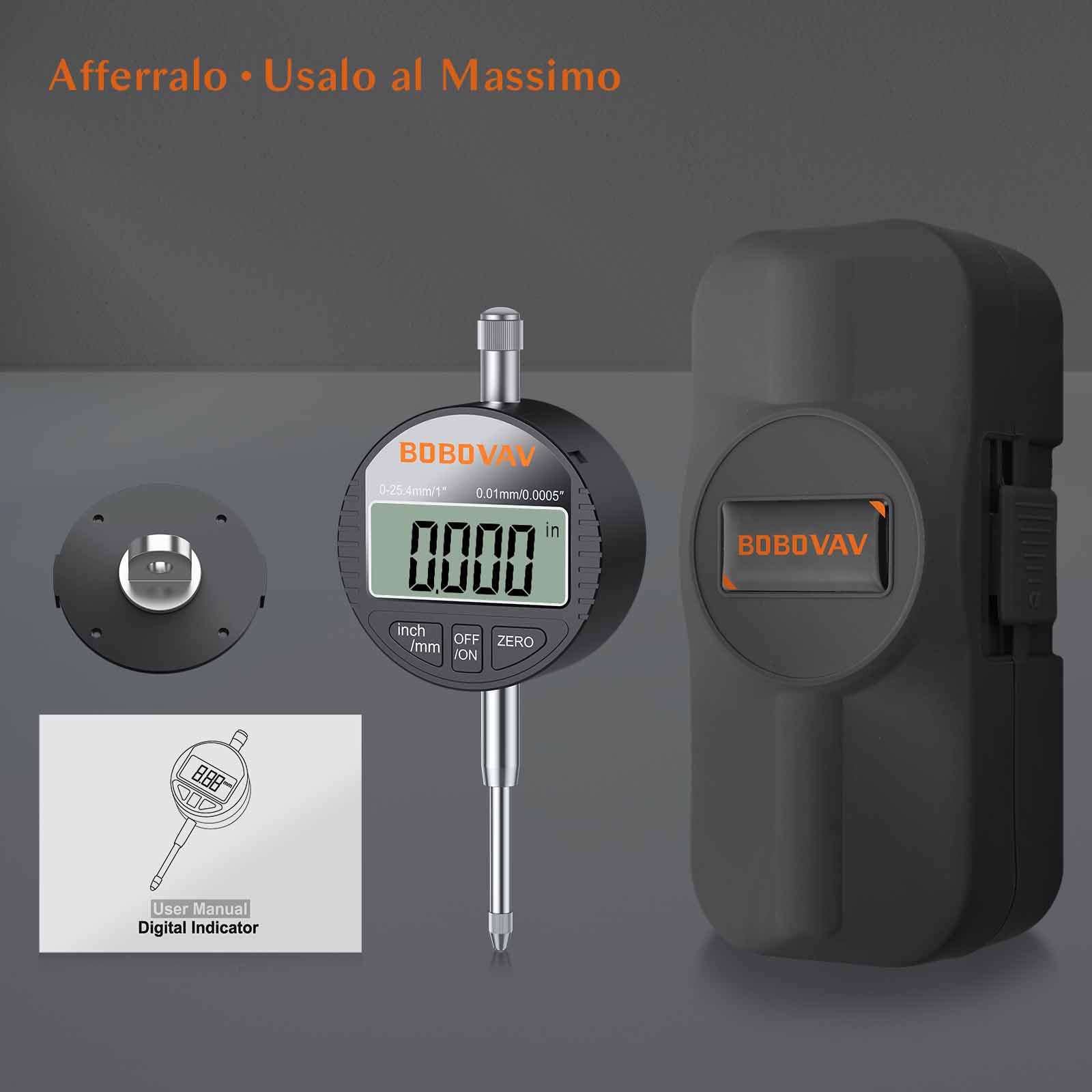 Comparatore Centesimale Digitale 0-25.4mm/1",Alta Precisione 0.01mm/0.0005" Display LCD,Commutabile mm e Pollici,Azzeramento,Indicatore Digitale per Torni CNC e Stampa 3D