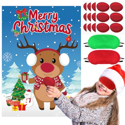 AUGSUN Pin The Nose on The Reindeer, Large Christmas Reindeer Pos...