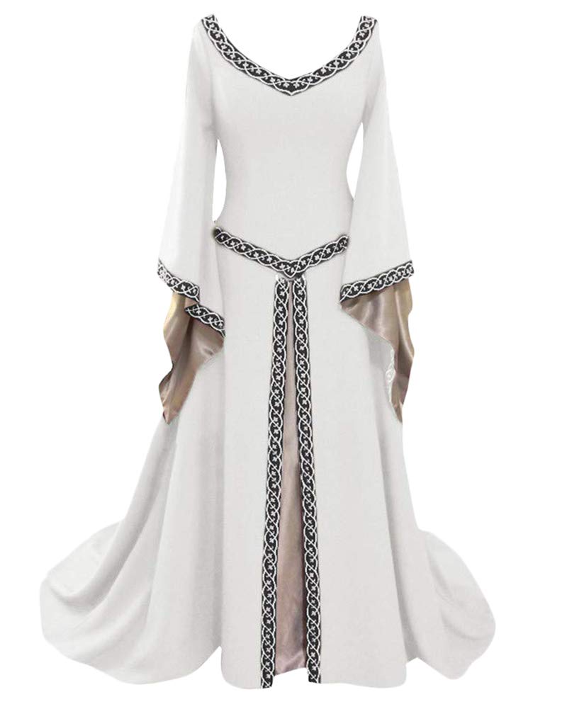 AnyuA Disfraz Medieval para Mujer Vestido Manga Larga Bordado Renacentista Cosplay