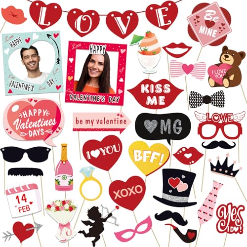 38pcs Valentines Day Party Photo Booth Props...