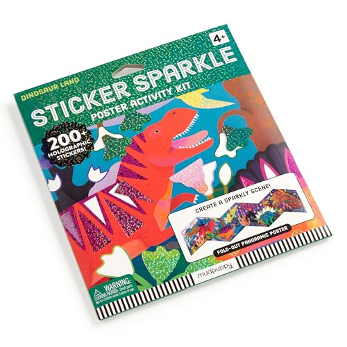 Mudpuppy Dinosaur Land - Sticker Sparkle Poster Activity Kit With Illustrations of Prehistoric Dinosaurs For Children Ages 4 And Up - Image 2