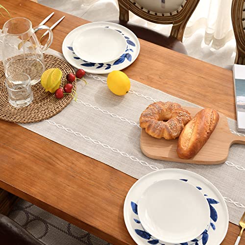 Wracra Rustic Linen Table Runner Farmhouse Style Table Runners 72 Inches Long Embroidered Table Runner With Hand-Tassels For Party, Dresser Decor And Dining Room Decorations(Light Coffee, 13"×72") #TOP3