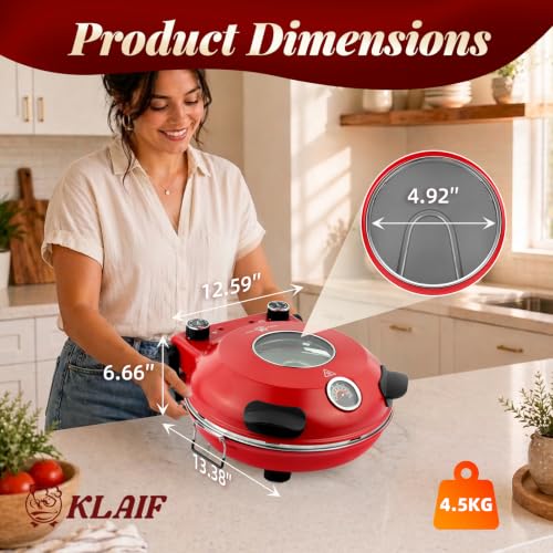 Image of KLAIF 12 inch Electric Countertop Pizza Oven Indoor, LMR-Red