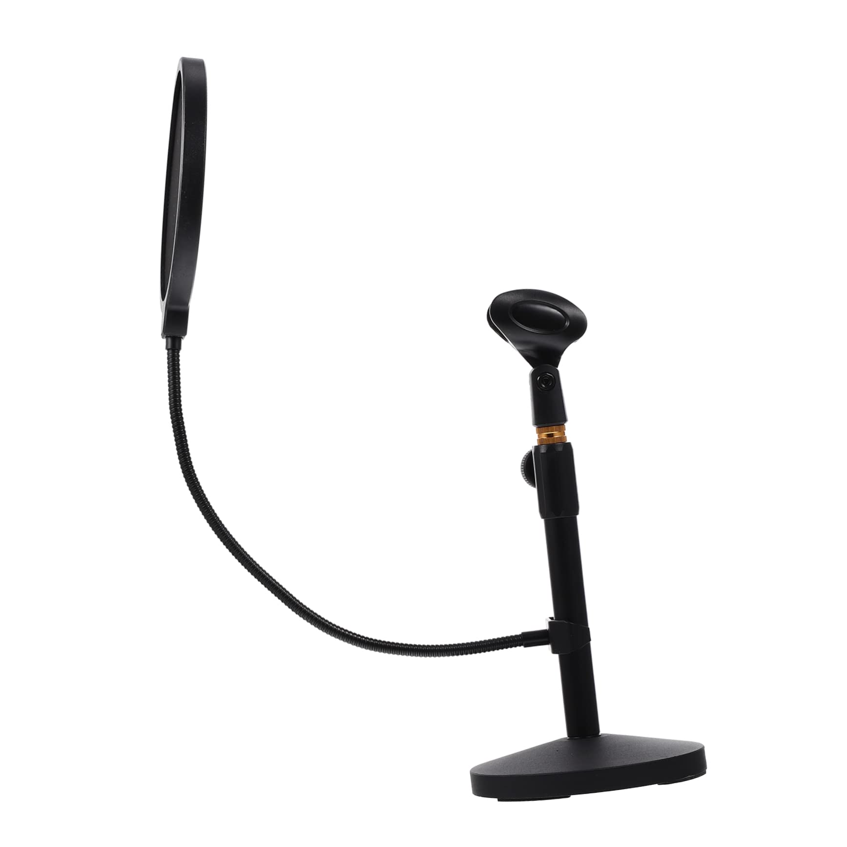 Supporto Microfono da Tavolo Regolabile con Base Tonda Nera | Metallo e Plastica, per Broadcasting e Live Broadcasting, con Filtro Anti Vento e Anti Saliva