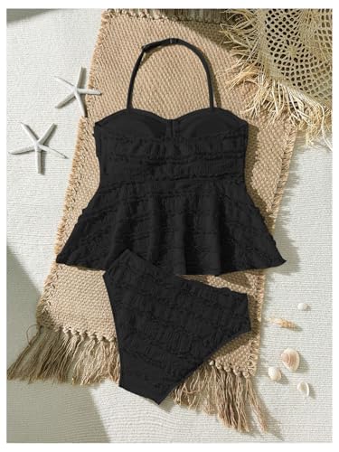 Image of SHENHE Girl's 2 Piece Halter High Waisted Tankini Ruffle Swimsuit Bathing Suit Bikini Sets