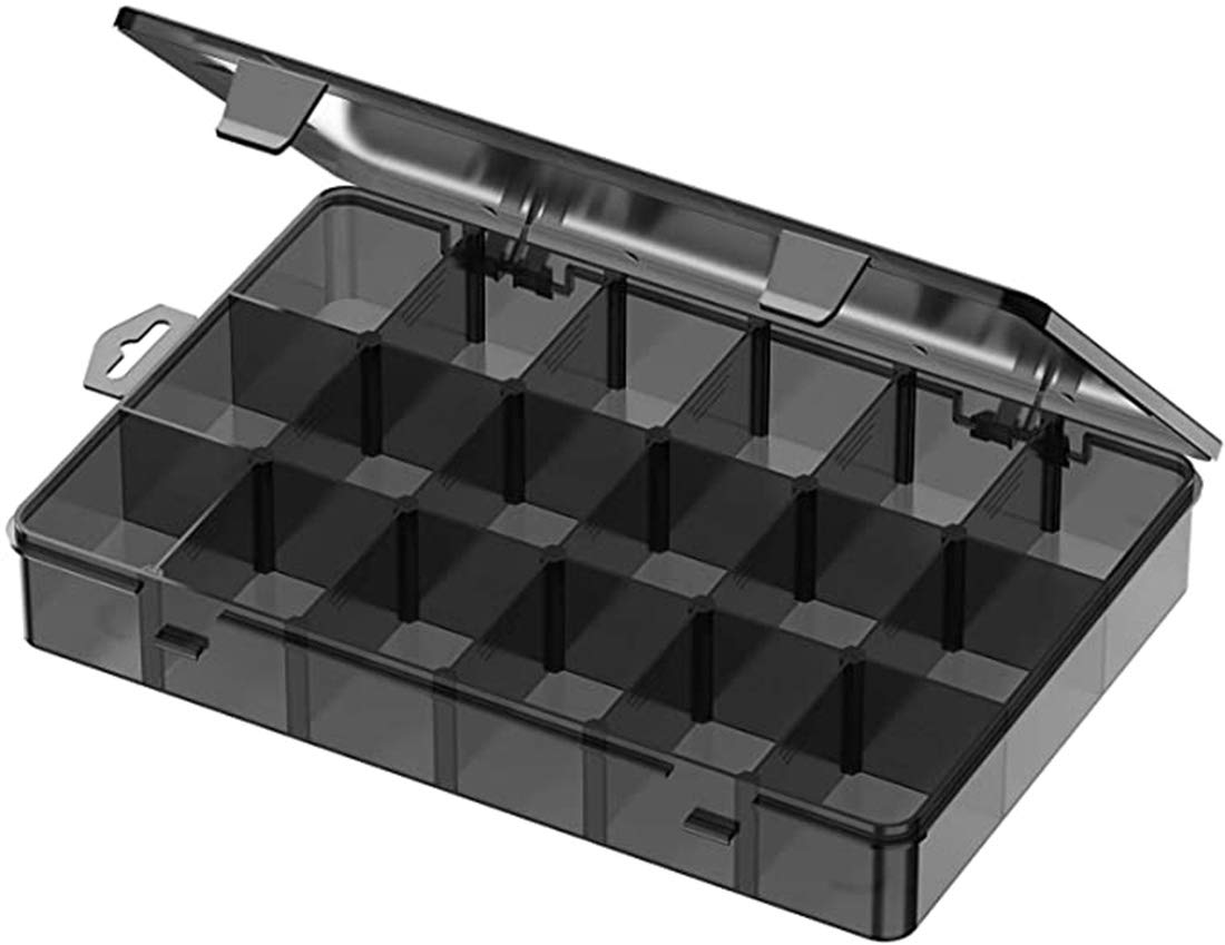 CneerPlastic Compartment Organizer Container with Adjustable Dividers, Bead Storage Box Case with 18 Removable Grids for Jewelry Cosmetics Craft Tool Tackle Pills Small Accessories (Black)
