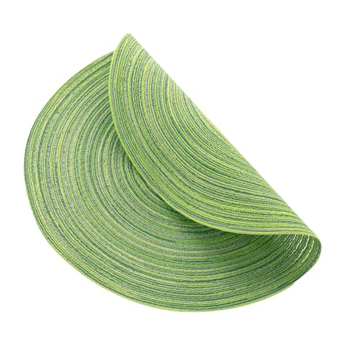 Image of SHACOS Round Placemats Set of 8 Washable 15 inch Round Table Mats Braided Non Slip Fabric Place Mats for Dining Table Indoor Outdoor (Mixed Color Pea Green, 8)