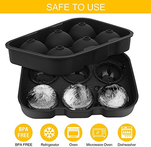 Image of Premium Imported Ice Ball Maker | Silicone 6 Cavity Easy Release 6Cm Round Whiskey Mould with Lid & Funnel for Cocktail & Bourbon - (Color-Black, Weight-300Grams) (Double Black, Standard, Round)