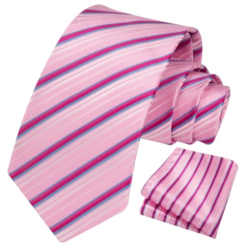 Image of HISDERN Mens Tie Striped Ties and Handkerchief Set Business Formal Woven Pocket Square Wedding College Stripe Necktie