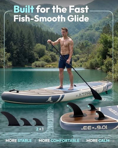 Image of 10'6''x33''Inflatable Stand Up Paddle Board, 400lbs Extra Wide Stand Up Paddleboard with Kayak Seat, Anti-Slip EVA Deck Premium SUP Accessories Kit, Non-Slip Stable Deck Boat