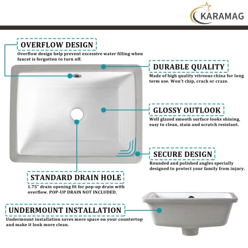 Karamag 15.7"X11.8" 16 Inch Undermount Bathroom Sink Small Rectangle Undermount Sink White Ceramic Under Counter Bathroom Sink thumb #5